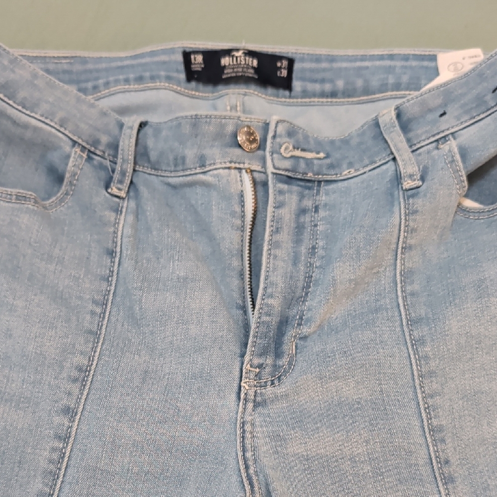 Women's Light Blue Flared Jeans- Split hem + Hollister Large - Picture 3 of 6